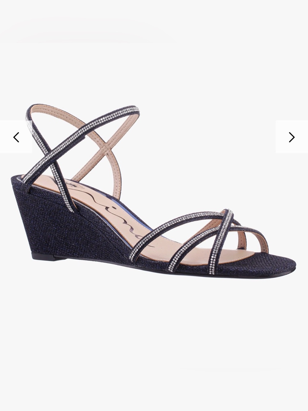 Nina Brenda Strappy Navy Wedge Sandal with Sparkle Trim Sz 7.5